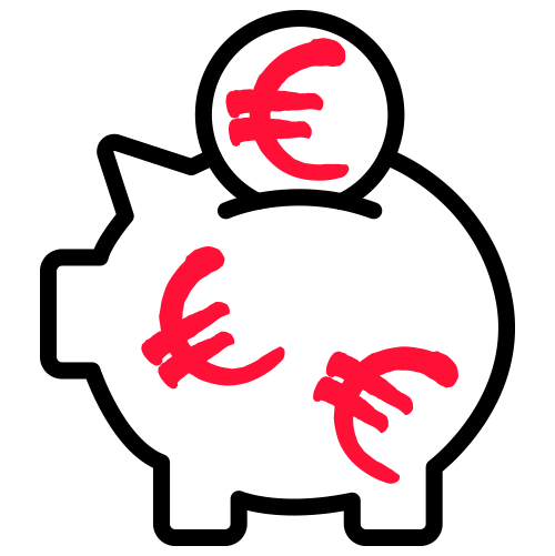 Tekening van een spaarvarken met een euromunt erin