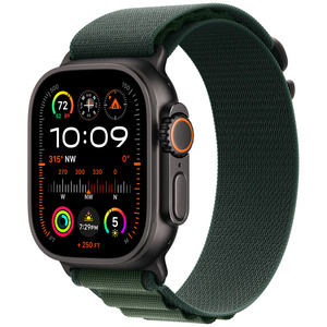 APPLE Watch Ultra 2 GPS + Cellular 49mm Botier en titane noir , Boucle Alpine vert fonc - Large