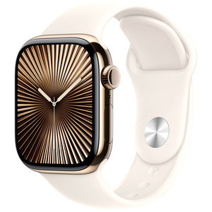 APPLE Watch Series 10 GPS + Cellular 42mm Botier en titane or , Bracelet Sport lumire stellaire - M/L