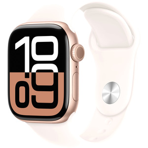 APPLE Watch Series 10 GPS + Cellular 42mm Botier en aluminium or rose , Bracelet Sport rose tendre - S/M