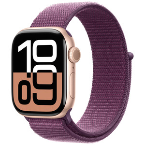 APPLE Watch Series 10 GPS + Cellular 42mm Botier en aluminium or rose , Boucle Sport prune