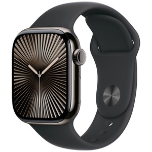 APPLE Watch Series 10 GPS + Cellular 42mm Botier en titane ardoise , Bracelet Sport noir - S/M