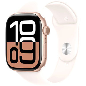 APPLE Watch Series 10 GPS + Cellular 46mm Botier en aluminium or rose , Bracelet Sport rose tendre - M/L