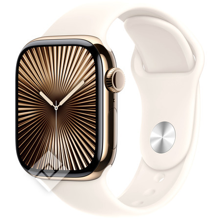 APPLE Watch Series 10 GPS + Cellular 42mm Botier en titane or , Bracelet Sport lumire stellaire - M/L