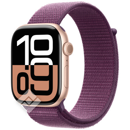 APPLE Watch Series 10 GPS + Cellular 46mm Botier en aluminium or rose , Boucle Sport prune