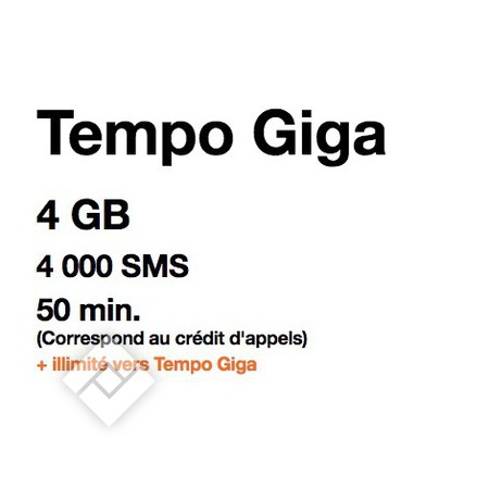 Orange Belgique - Carte Sim prépayée Tempo Giga - nouveau numéro +