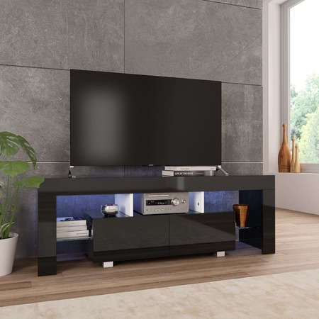 Scharnier Volharding vloek VidaXL Tv-meubel met LED-verlichting 130x35x45 cm hoogglans zwart | Vanden  Borre