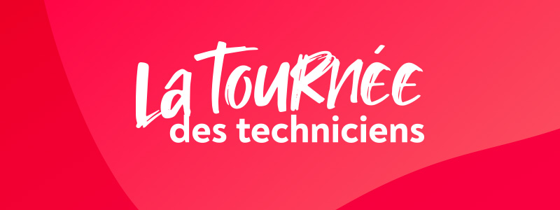 Un fond rouge avec crit dessus en blanc La tourne des techniciens